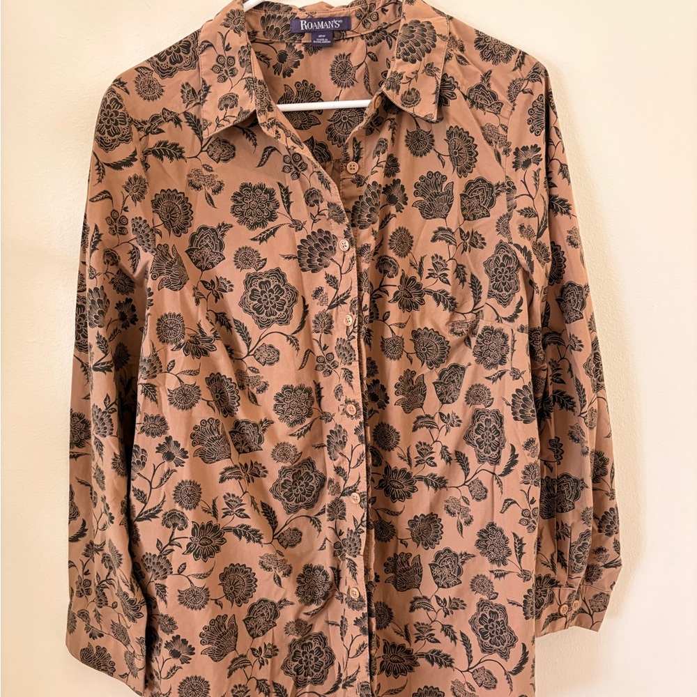 Roaman's Brown Floral Blouse